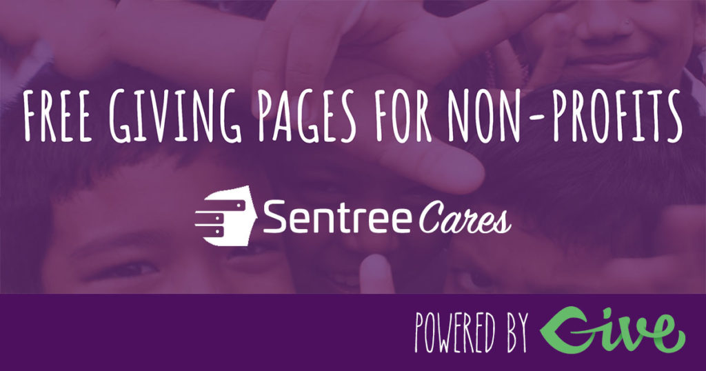 fundraising pages for non-profits with sentree cares, powered by Give